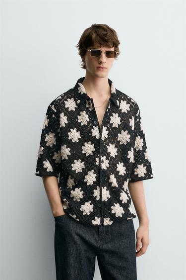 CROCHET TEXTURED SHIRT - Black / White by Zara