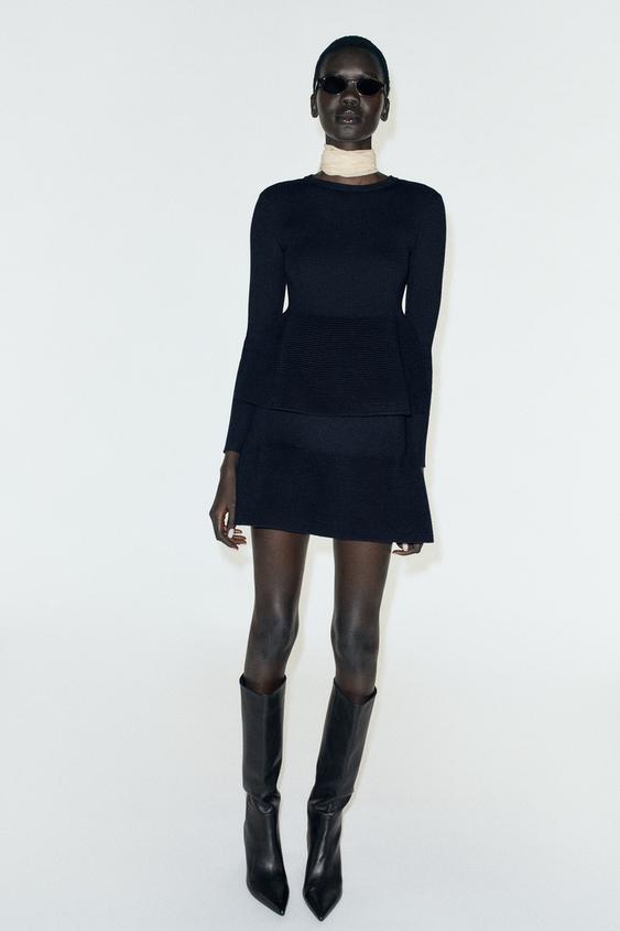 PULL EN MAILLE PEPLUM - Bleu marine de Zara - Image 0