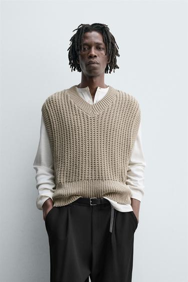 박시핏 니트 베스트 - Zara 베이지