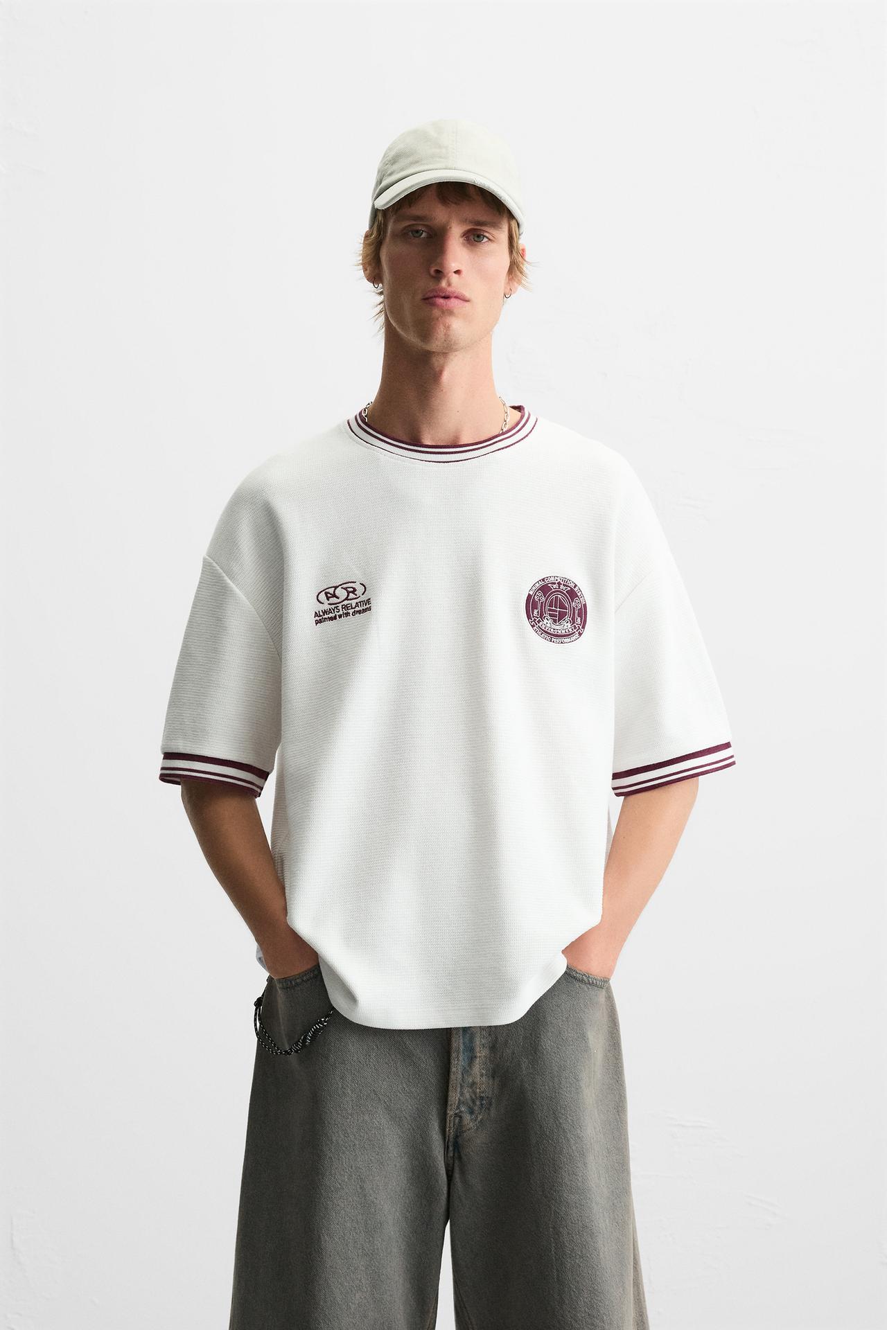 RETRO FOOTBALL TEXTURED T-SHIRT - Oyster-white by Zara