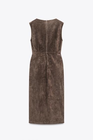 100% LEATHER MIDI DRESS - Khaki by Zara - Image 6