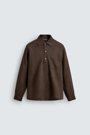 ПОЛО ИЗО ЛЬНА И ХЛОПКА — КОРИЧНЕВЫЙ от Zara