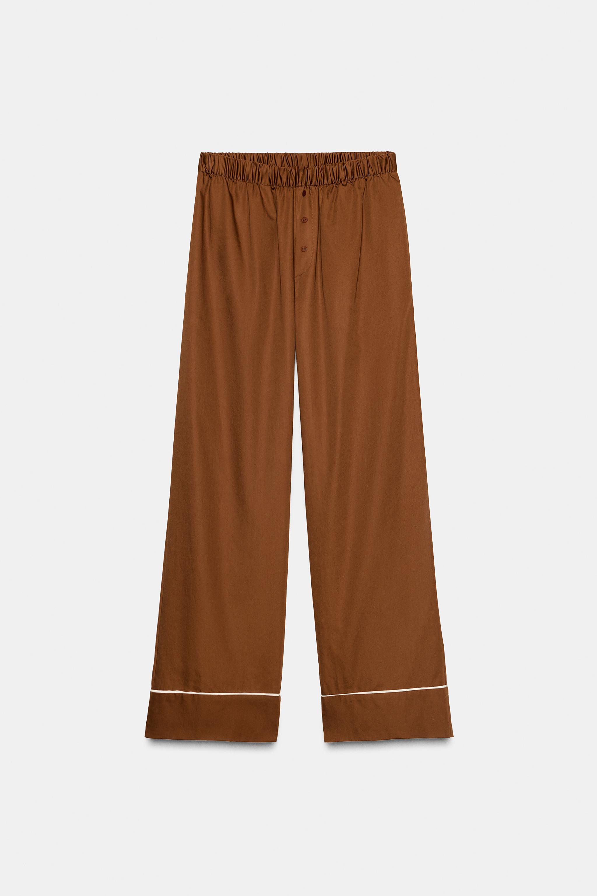 CONTRAST POPLIN PAJAMA PANTS - Brown | ZARA United States