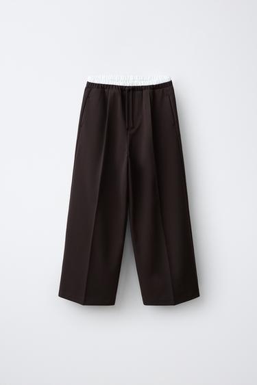 BROEK MET WIJDE PIJPEN EN DUBBELE TAILLEBAND - Bruin van Zara