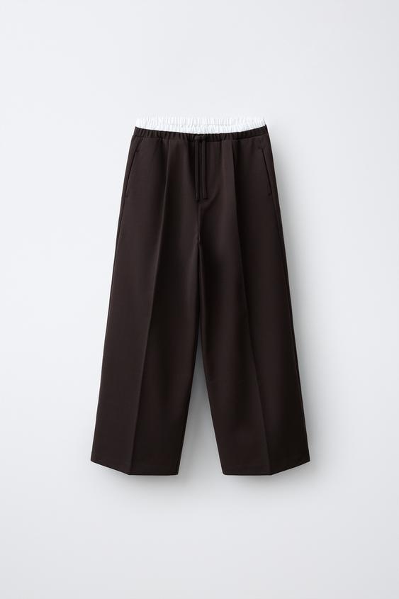 Zara DOUBLE WAISTBAND WIDE LEG PANTS - Brown - Image 0