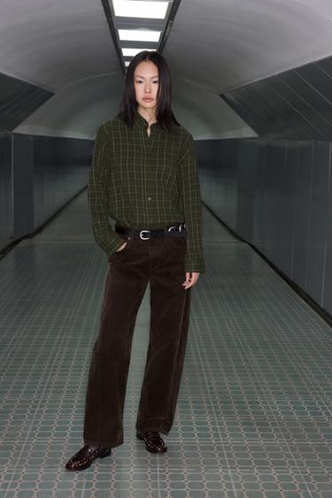 Zara ZW COLLECTION 植絨高腰燈籠牛仔褲 - 棕色