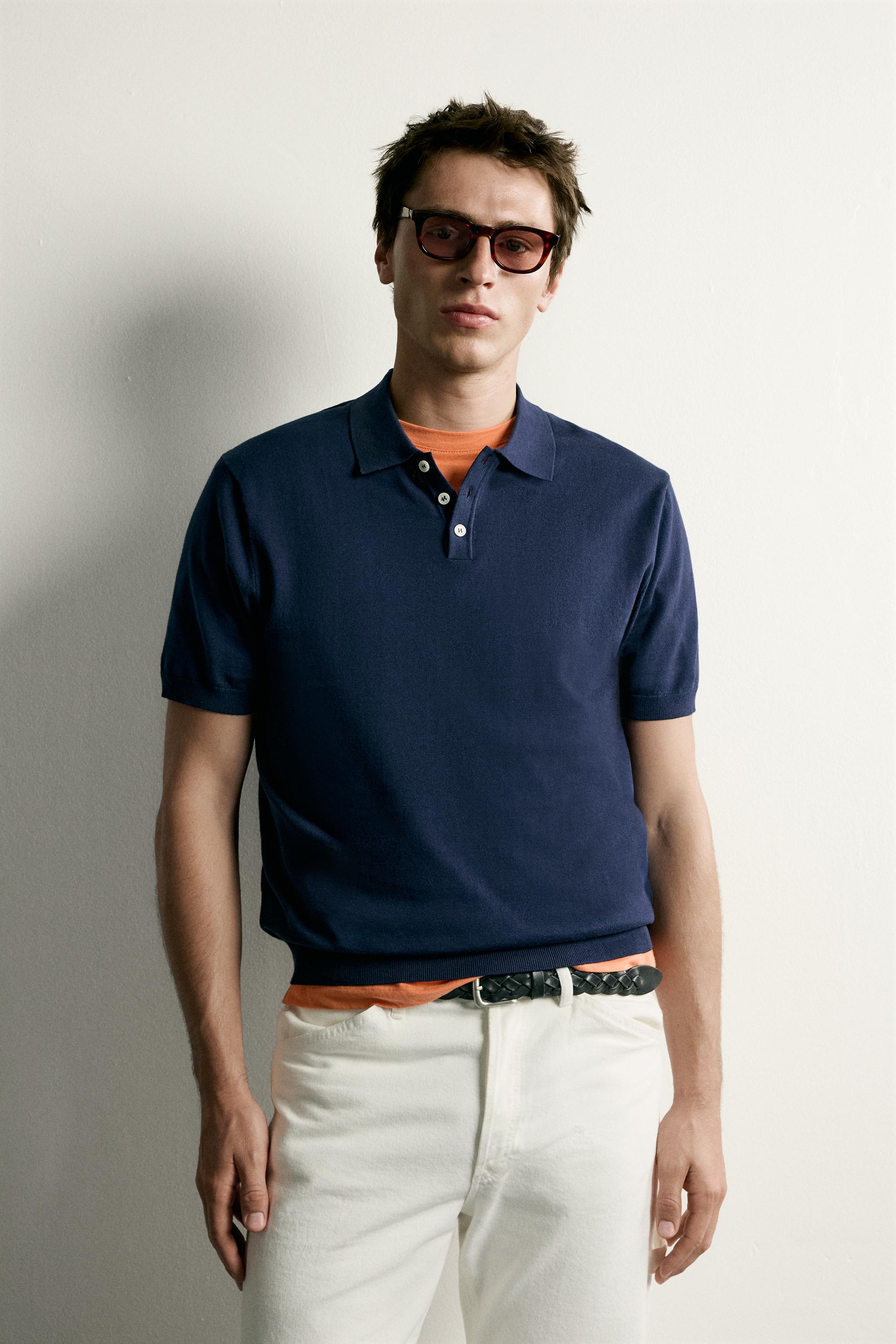 REGULAR FIT KNIT POLO — Navy blue