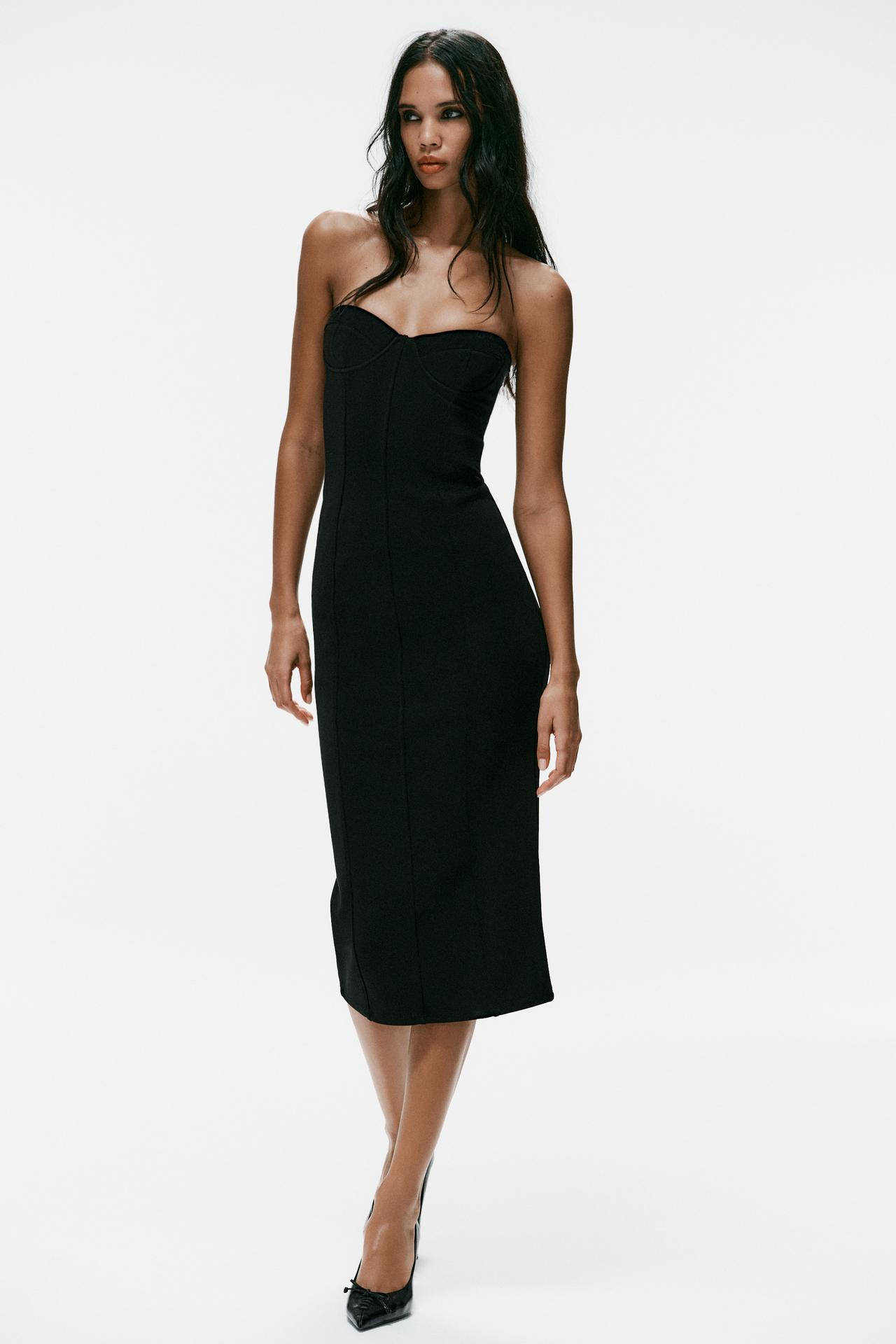 STRETCH CORSET DRESS — Black