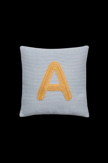 CHILDREN'S EMBROIDERED LETTER A CUSHION - Light blue by Zara