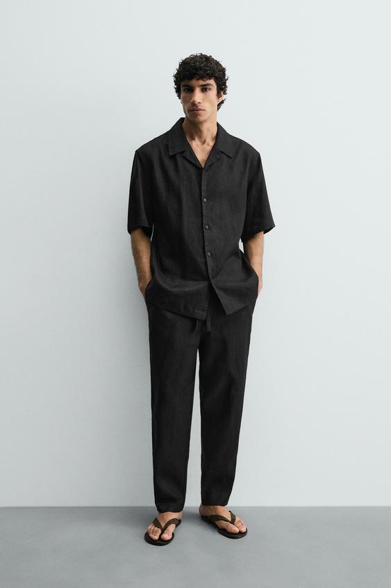 PANTALÓN RELAXED FIT 100% LINO - Negro de Zara - Imagen 0