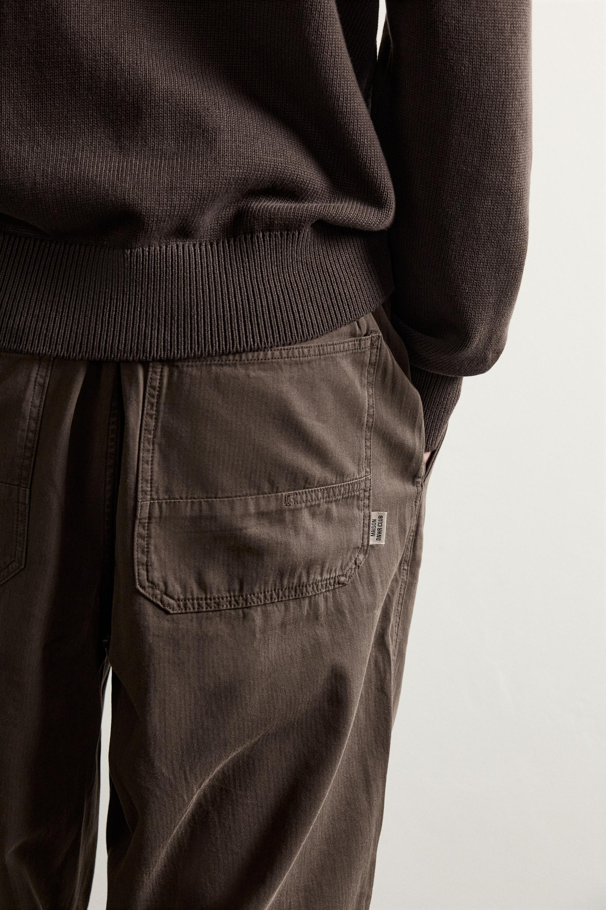 RELAXED FIT HERRINGBONE PANTS