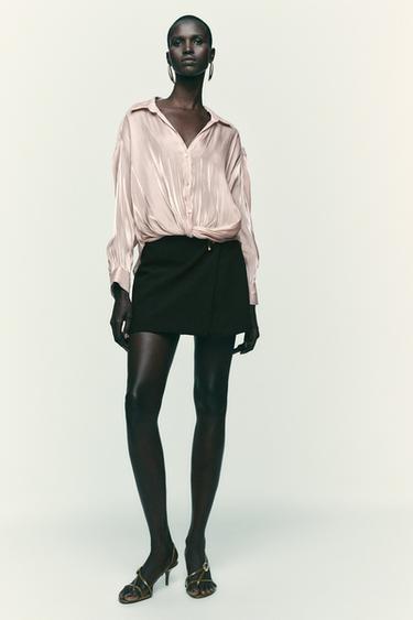 Zara TWISTED SATIN EFFECT TOP - Pastel pink