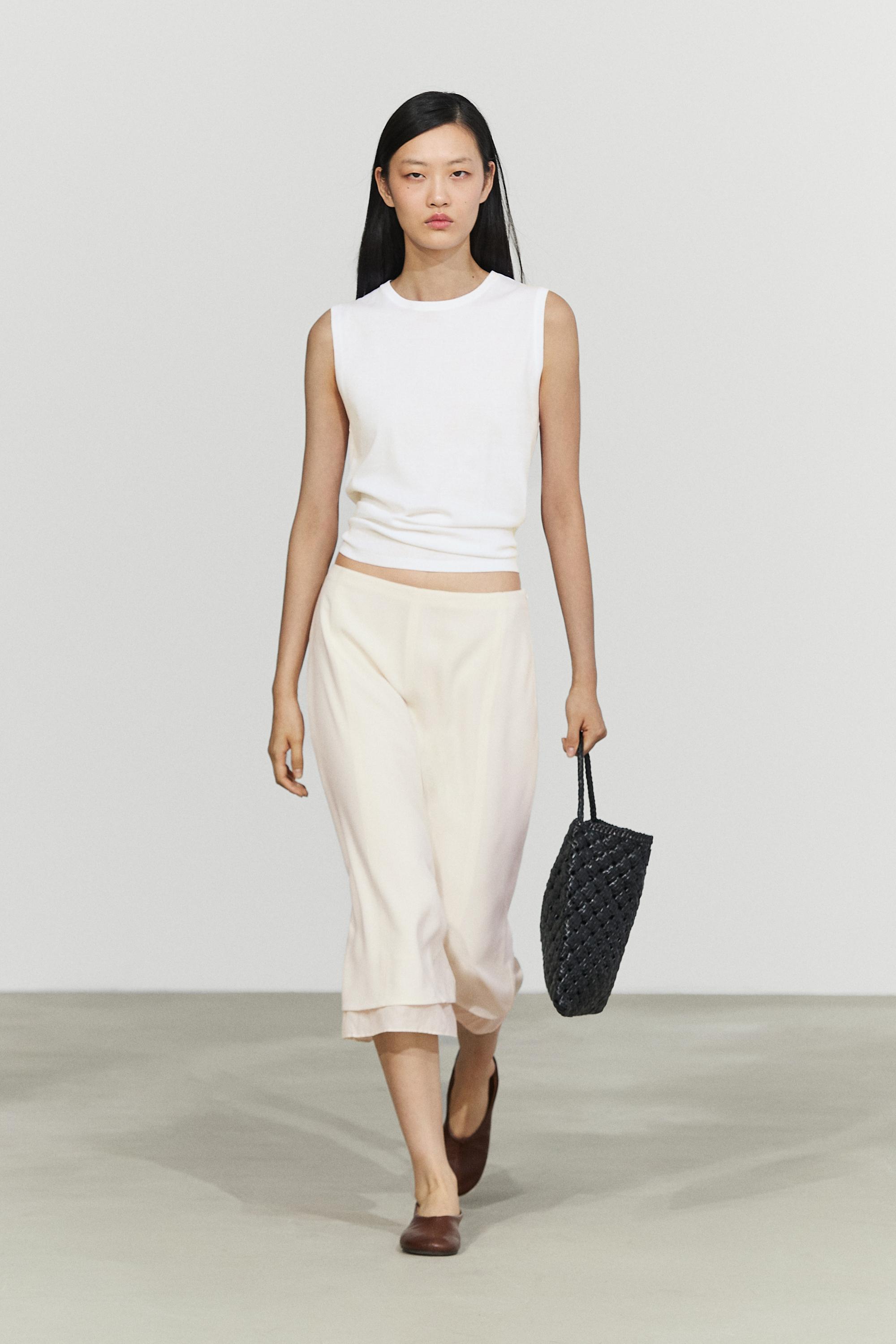 Double-layered midi skirt with seam detail — Oyster-white