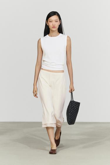 Zara Double-layered midi skirt with seam detail - Oyster-white - Image 0