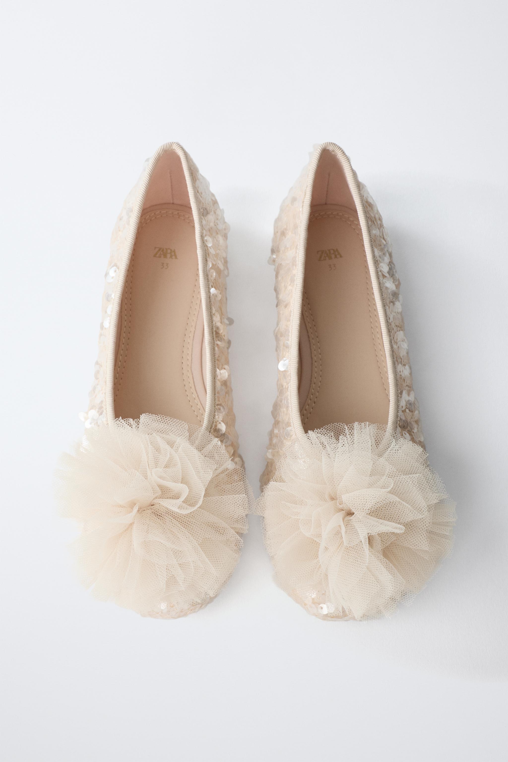 SEQUIN POM-POM BALLET FLATS