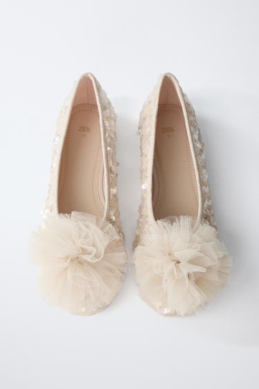 BALLERINES PAILLETTES AVEC POMPON - Blanc écru de Zara - Image 3