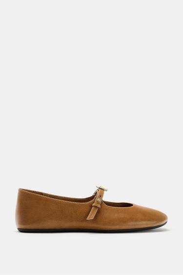 GIÀY BÚP BÊ DA ĐÍNH KIM LOẠI - Nâu từ Zara