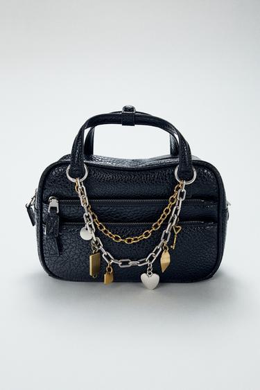 CRACKLED CHARM BAG - Black by Zara
