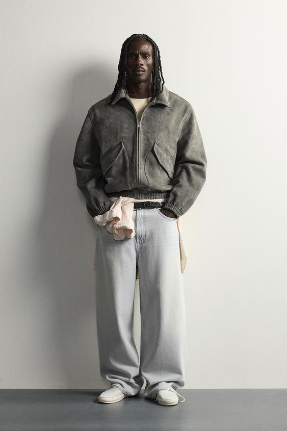 WASHED FAUX SUEDE JACKET - Anthracite grey by Zara - Image 0
