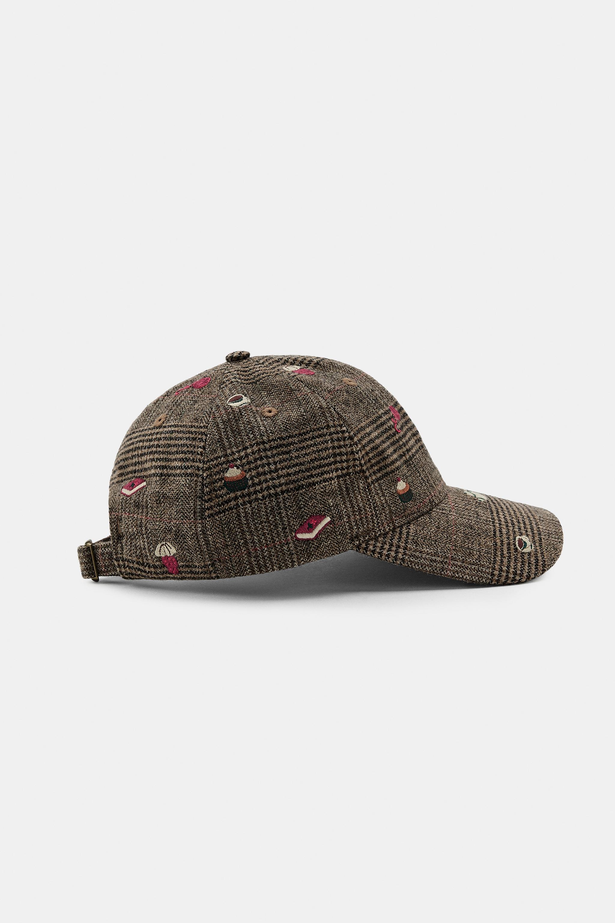 EMBROIDERED WOOL PLAID CAP - taupe brown | ZARA Canada