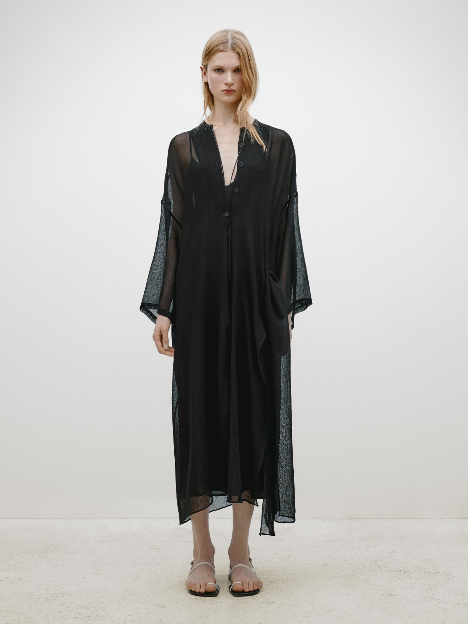 Semi-sheer midi tunic dress - Limited Edition - Black | ZARA Canada