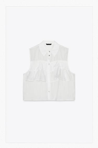 SEMITRANSPARANTE TOP MET VOLANTS - Wit van Zara