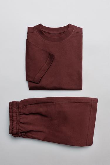 Zara BAZIČNI KOMPLET OD MAJICE I BERMUDA OD FLISA – kesten