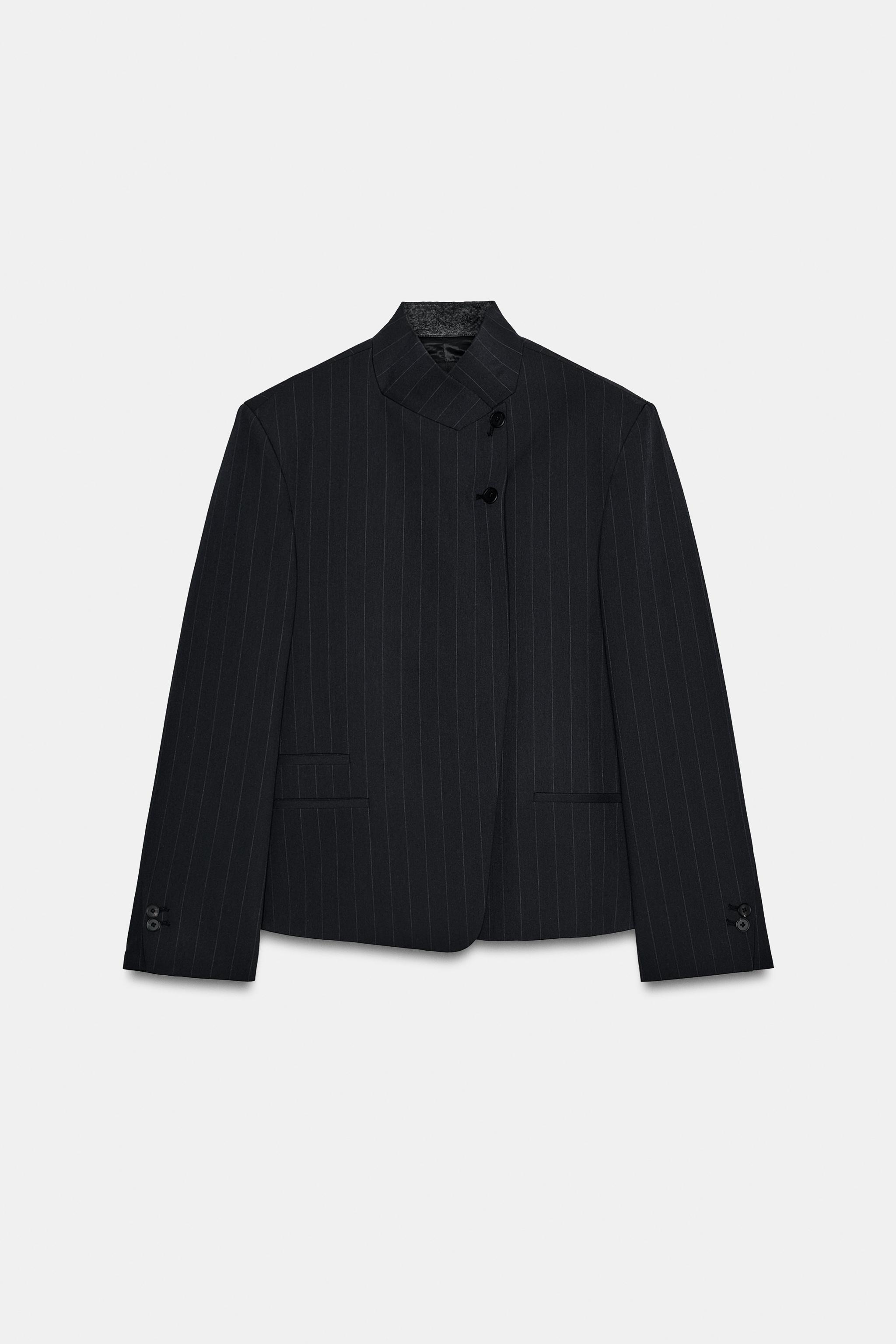 ZW COLLECTION PINSTRIPE HIGH NECK BLAZER
