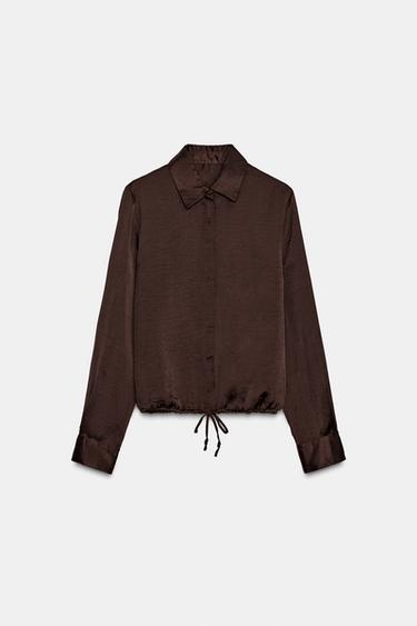Zara SATIN EFFECT SHIRT ZW COLLECTION - Brown