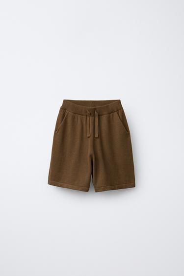 LINEN AND COTTON KNIT BERMUDA SHORTS - Tobacco by Zara