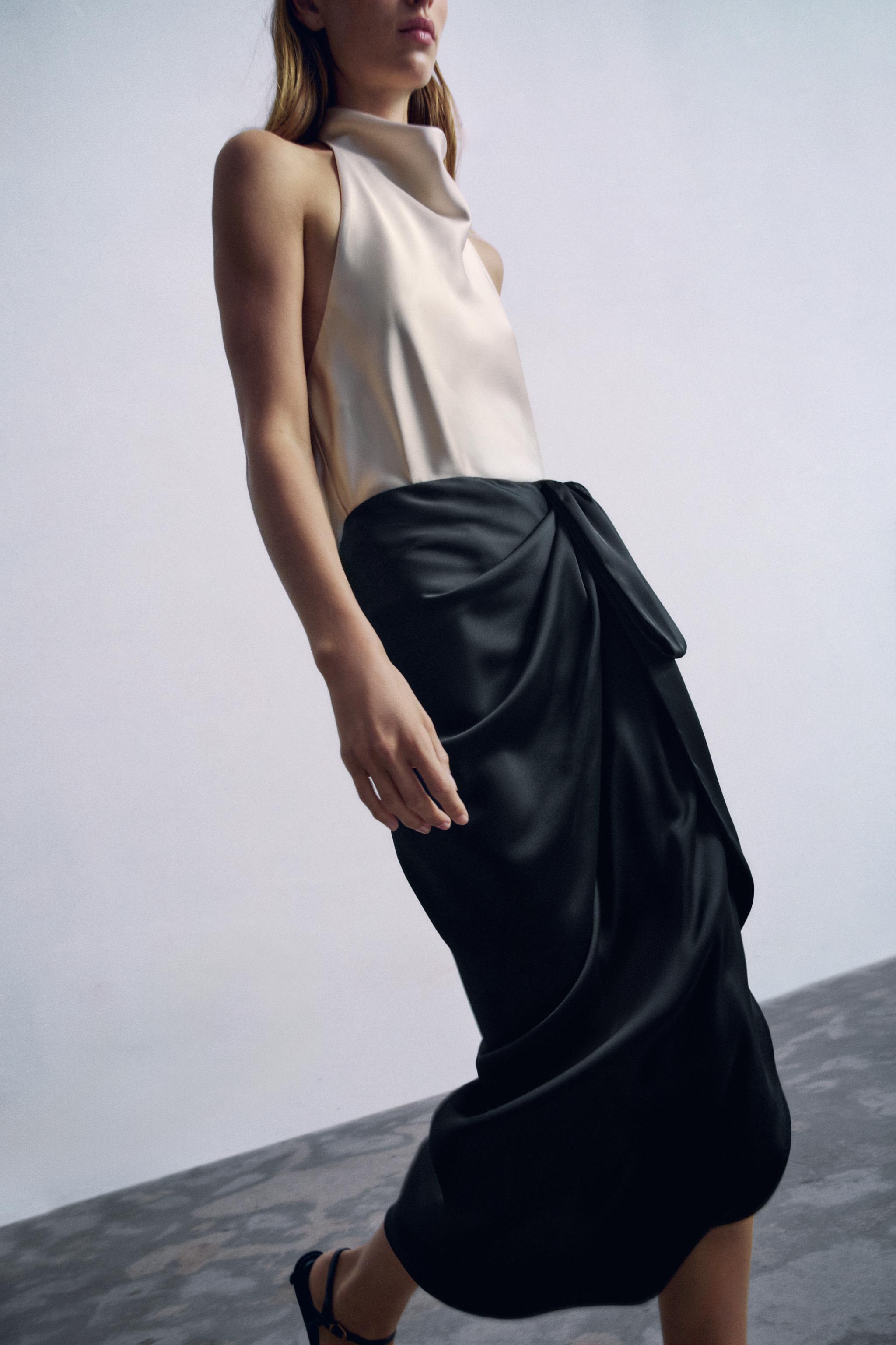 JUPE MIDI SATINÉE ASYMÉTRIQUE