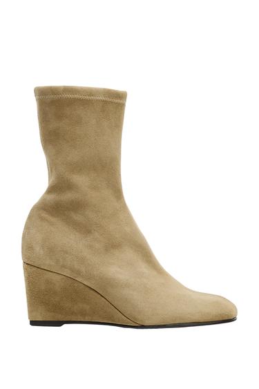 SUEDE WEDGE ANKLE BOOTS - Taupe Grey by Zara