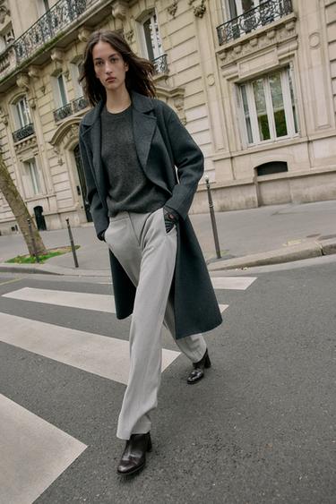 Zara MID-RISE STRAIGHT LEG PANTS - Gray