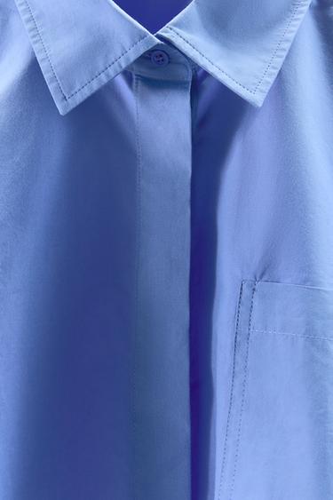 CHEMISE COURTE EN POPELINE - Bleu indigo de Zara - Image 7