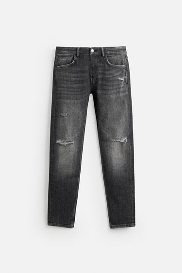 Zara 剪破緊身牛仔褲 - 灰色