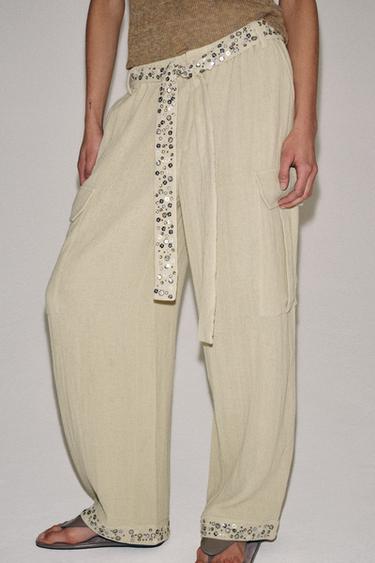 بنطلون كارغو ترتر ZW COLLECTION - كاكي فاتح الخاص بـ Zara