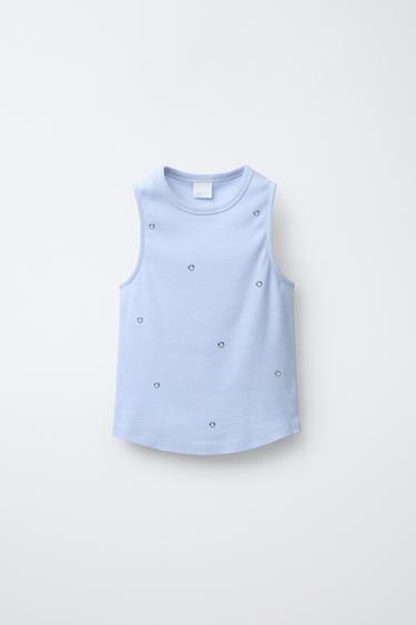 STUDDED T-SHIRT - Sky blue by Zara
