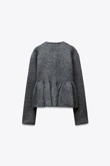 KNIT PEPLUM CARDIGAN - Grey by Zara - Image 5