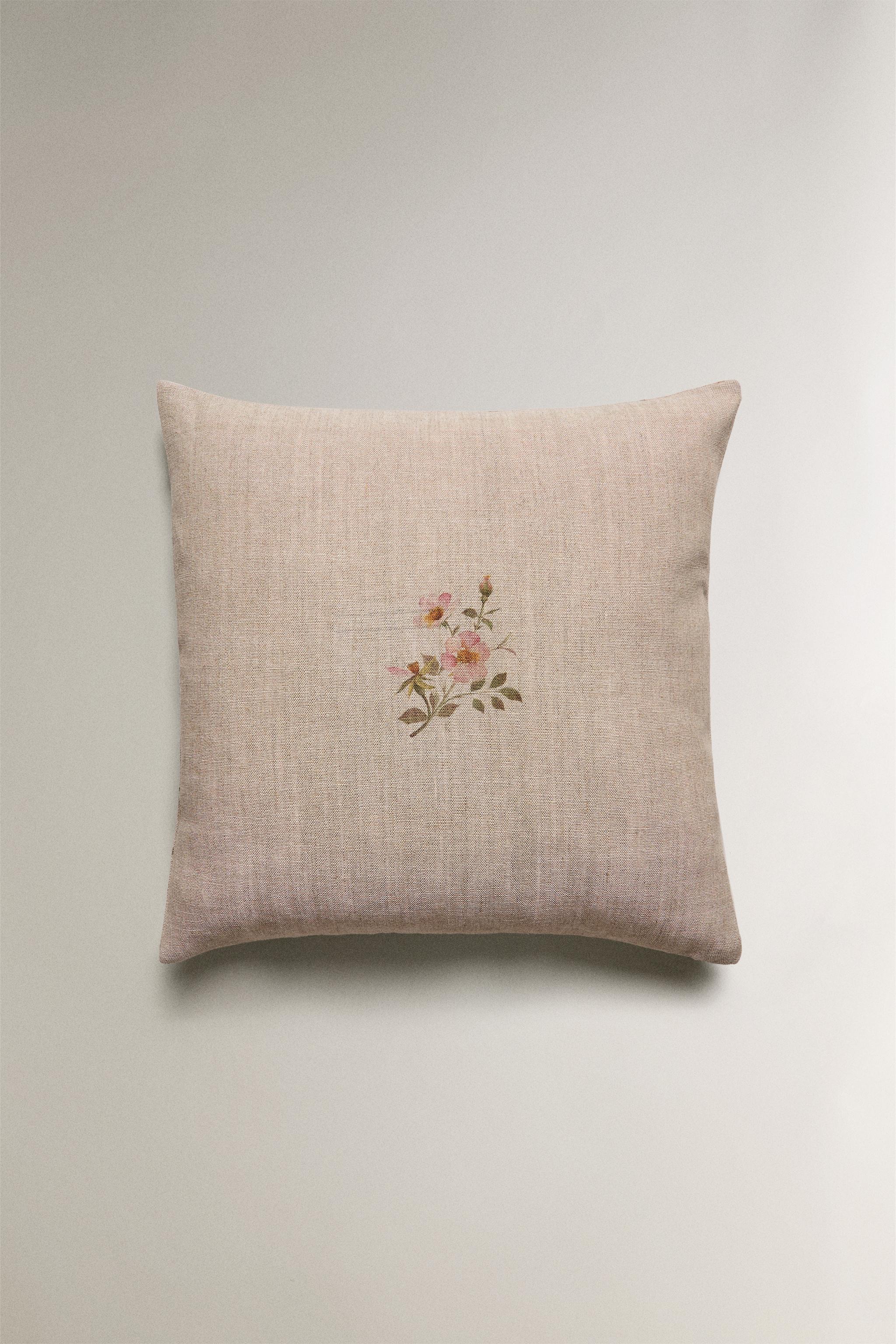 HOUSSE DE COUSSIN LIN FLEURS