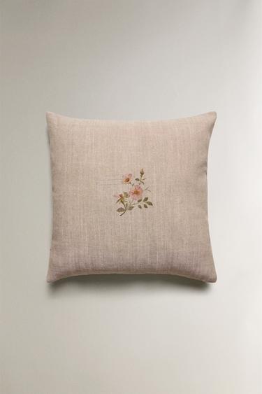 FLORAL LINEN CUSHION COVER - Light beige by Zara - Image 0