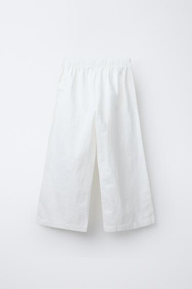 LINEN BLEND WIDE-LEG TROUSERS - White by Zara
