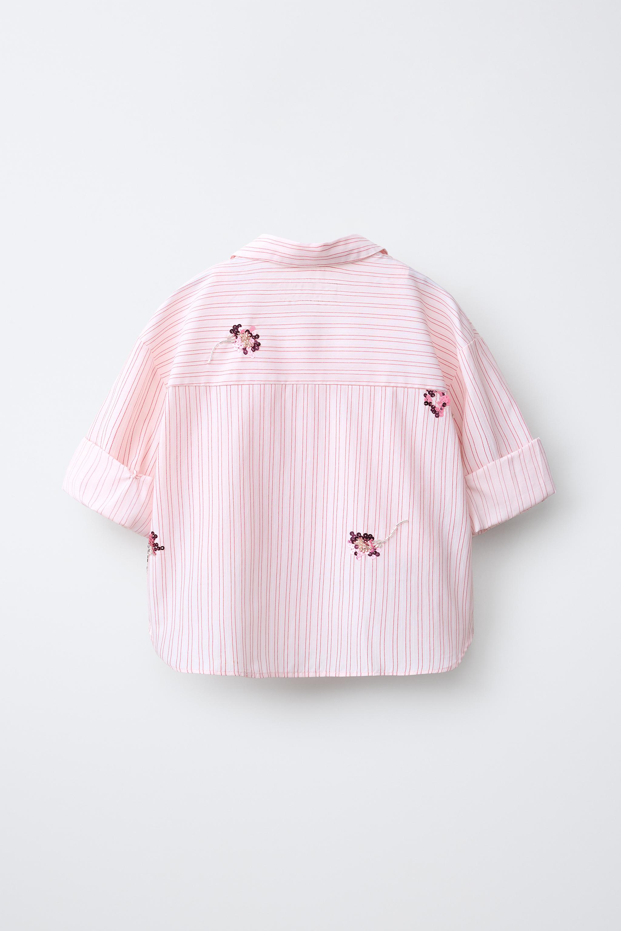 CHEMISE ET TOP À RAYURES FLEURS PAILLETTES
