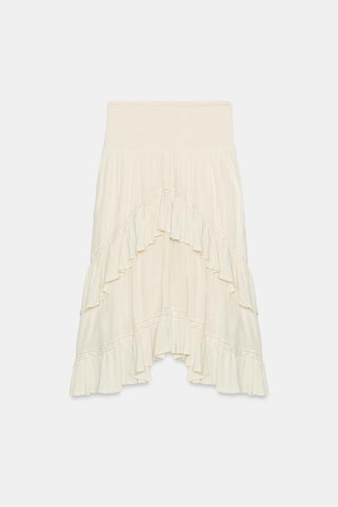 RUFFLED MIDI SKIRT - Beige by Zara