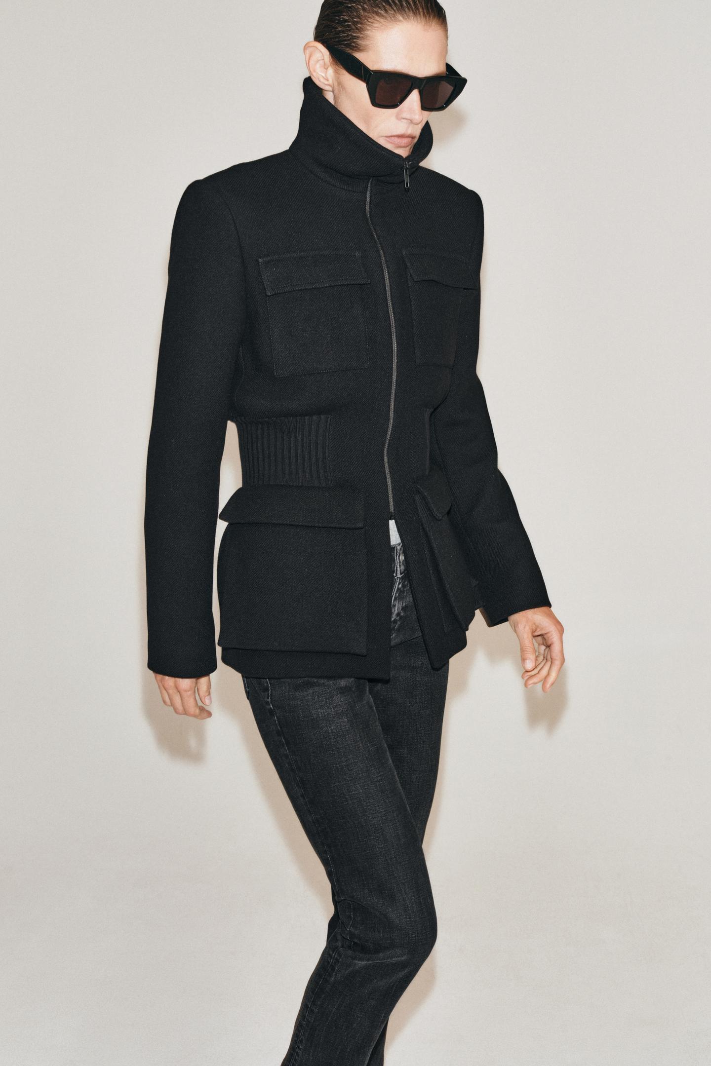 Женская куртка Zara ZW Collection Wool Blend Shoulder Pad, цвет: Чёрный — фото 8