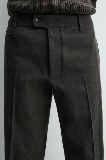 REGULAR FIT FLANNEL TROUSERS - Brown by Zara - Image 4