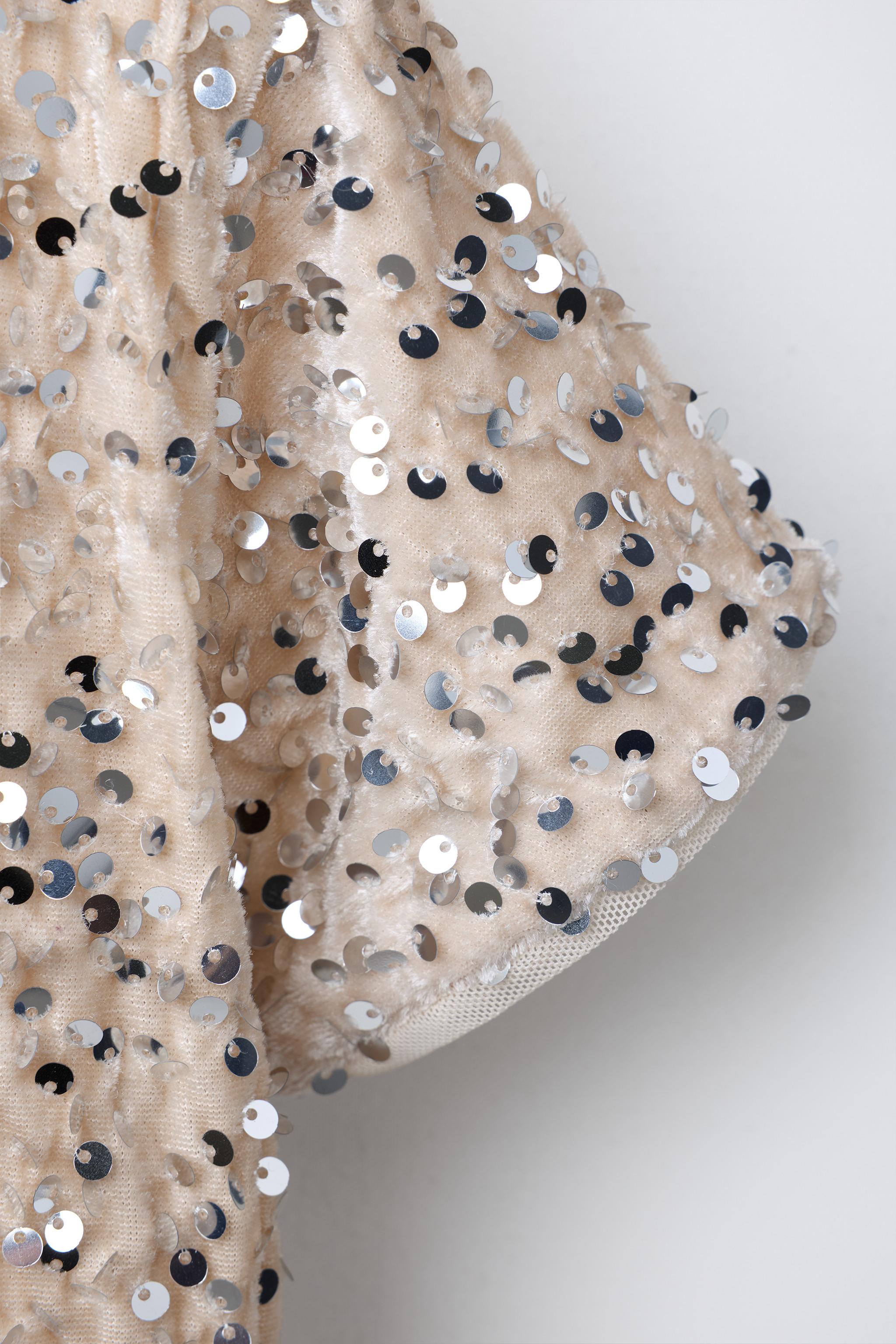 LONG SEQUIN AND VELVET JUMPSUIT