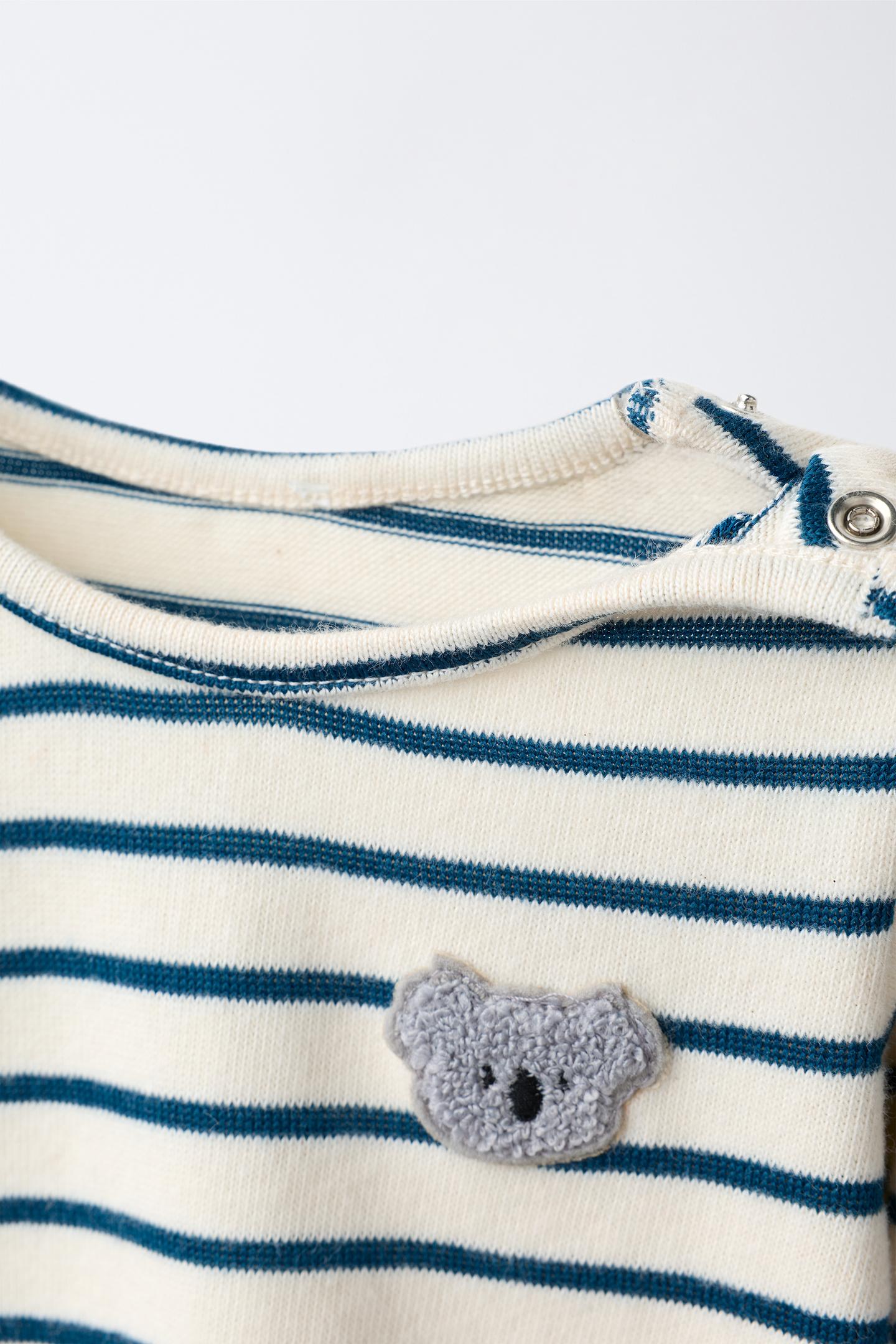 Боди Koala для детей, вышивка, в полоску — Zara, цвет: Экрю — фото 3