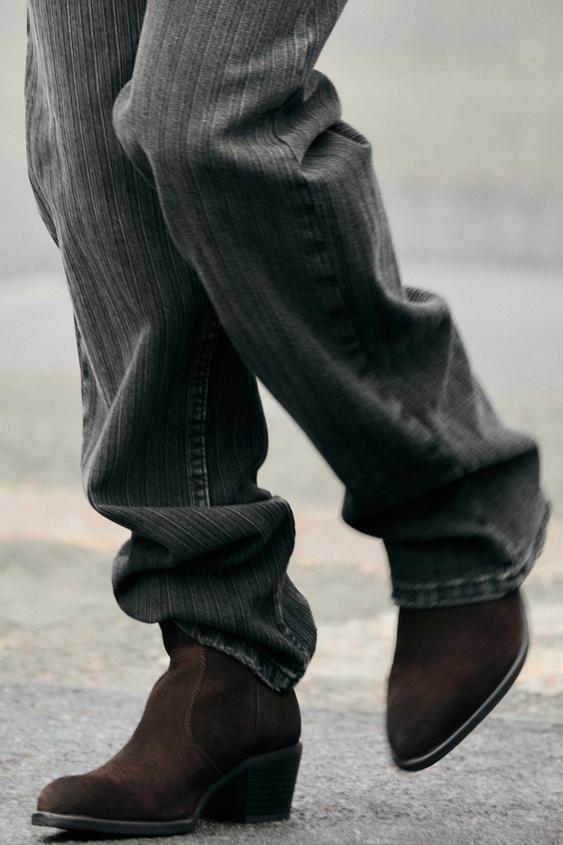Zara SUEDE HEELED ANKLE BOOTS - Brown - Image 0