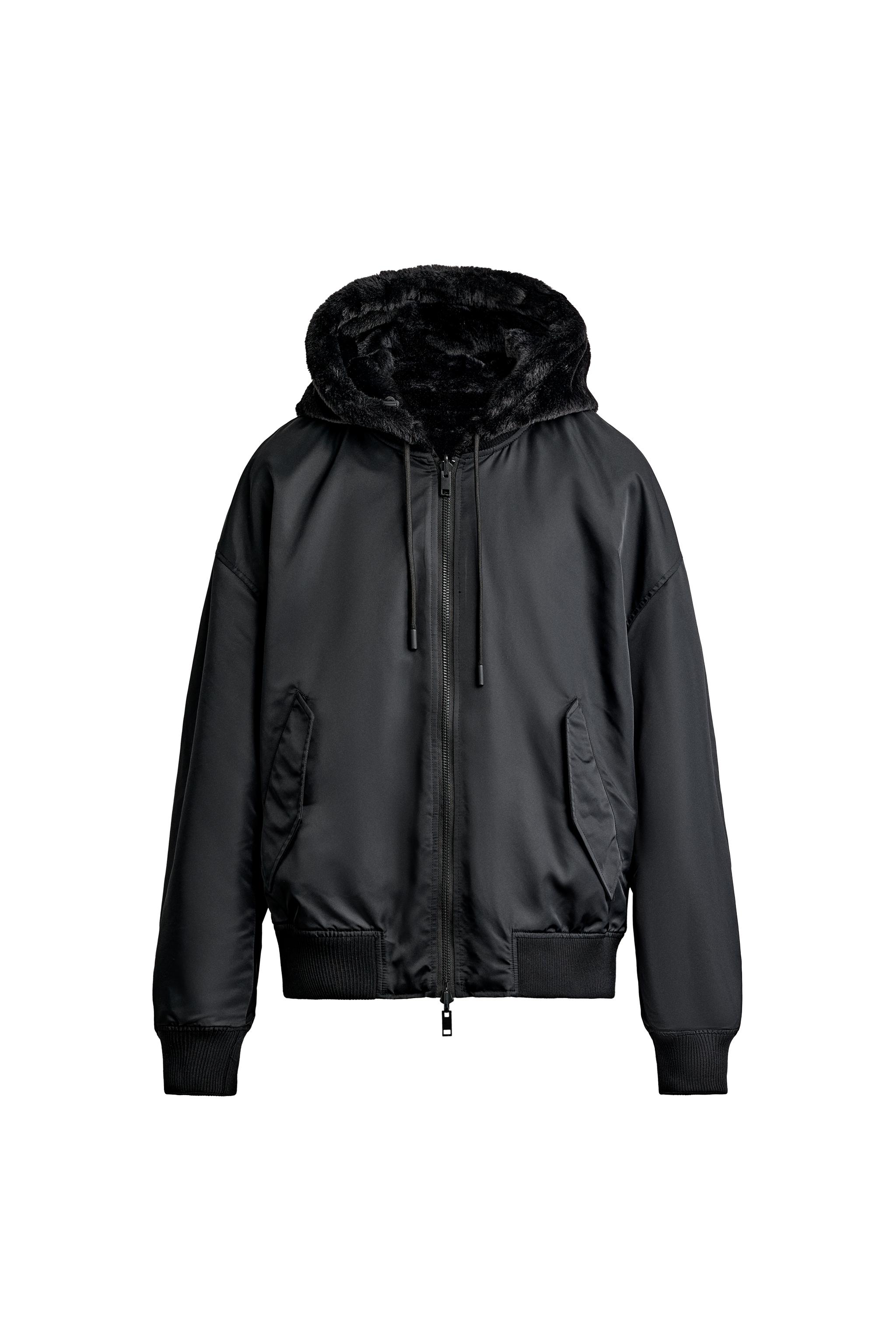 リバーシブルフェイクファー ボンバージャケット - ブラック | ZARA