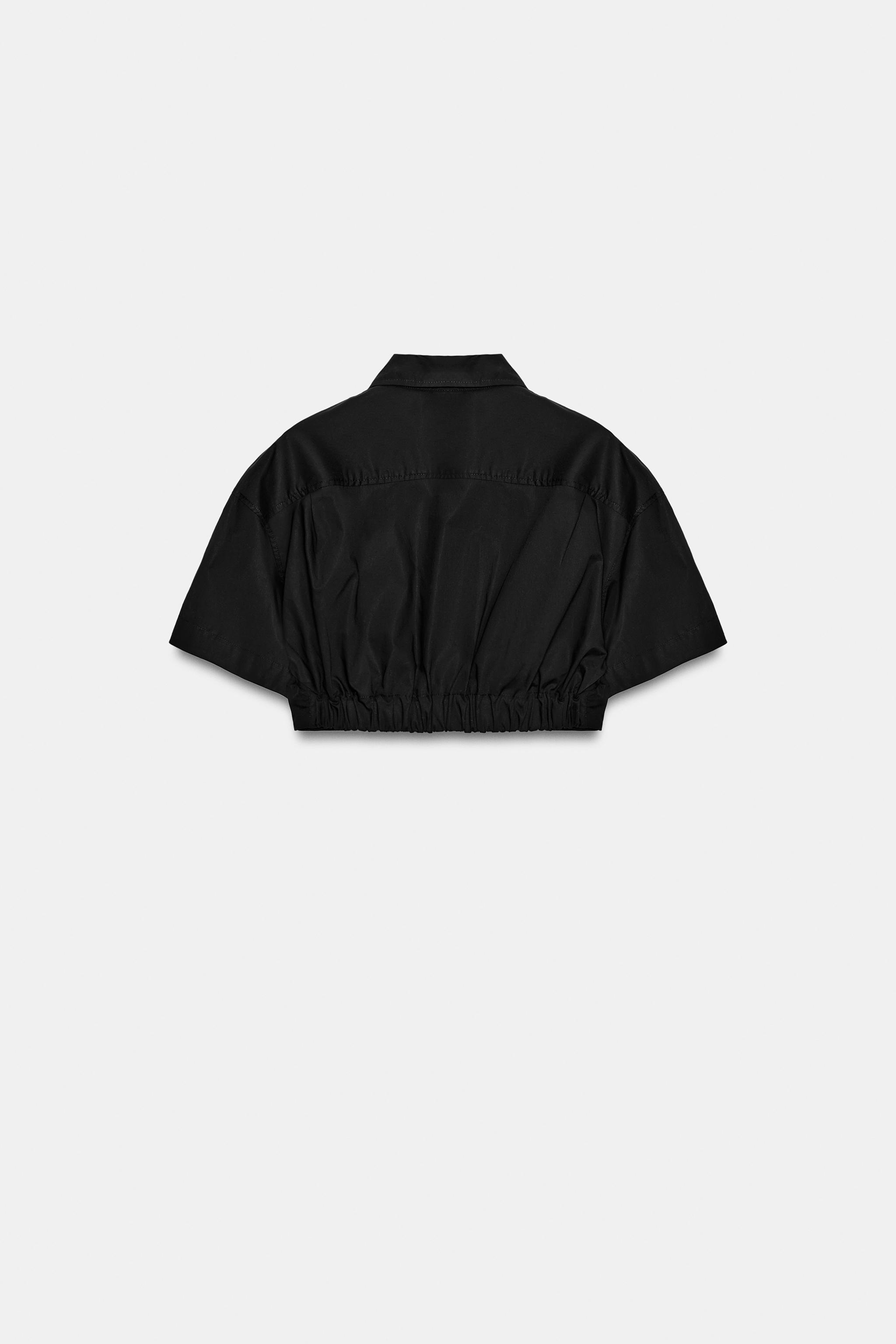 Женские рубашки Zara STRIPED POPLIN CROP SHIRT — фото 7
